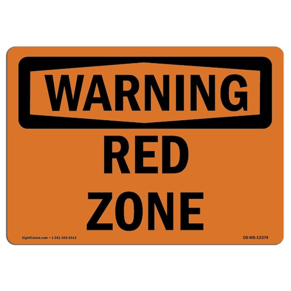 Safety Sign, OSHA WARNING, 3.5" Height, Red Zone, Landscape, 10PK